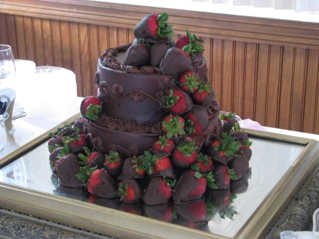 chocolate wedding cake with strawberries